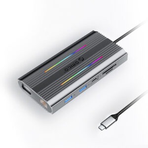 Priključna postaja USB-C 12 v 1, 1x USB-C 3.1, 4x USB-A, USB-C PD100W, 1x HDMI 4K@30Hz, VGA, SD+TF, RJ45, AUX, Aluminij, siva, ORICO XDR-X2