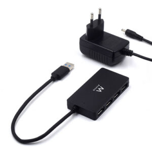 USB hub s 4 vhodi, USB 3.2, z napajanjem, črn, Ewent EW1134