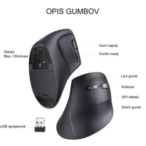 Ugreen brezžična ergonomska vertikalna miška z Bluetooth in Wi-Fi povezavo