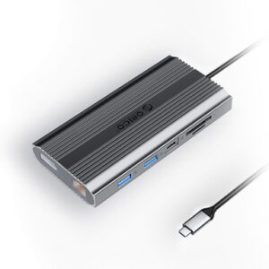 Priključna postaja USB-C 12 v 1, 1x USB-C 3.1, 3x USB-A, USB-C PD100W, 2x HDMI 4K@60Hz, DP 4K@60Hz, SD+TF, RJ45, AUX, Aluminij, siva, ORICO XDR-X33