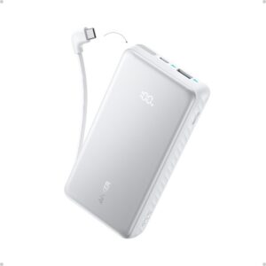 Anker Zolo Powerbank 20000 mAh, 22,5W z vgrajenim USB-C kablom, bel