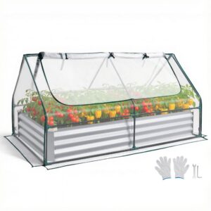 Visoka greda s pokrovom 1800 x 900 x 300 mm, pocinkana kovinska gred s PE rastlinjakom